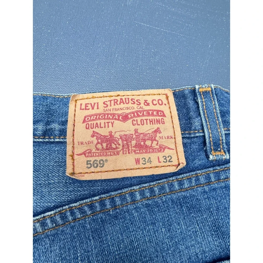 Levi's Men's Size W34 L32 Blue 569 Loose Straight Jeans Medium Wash Denim Casual